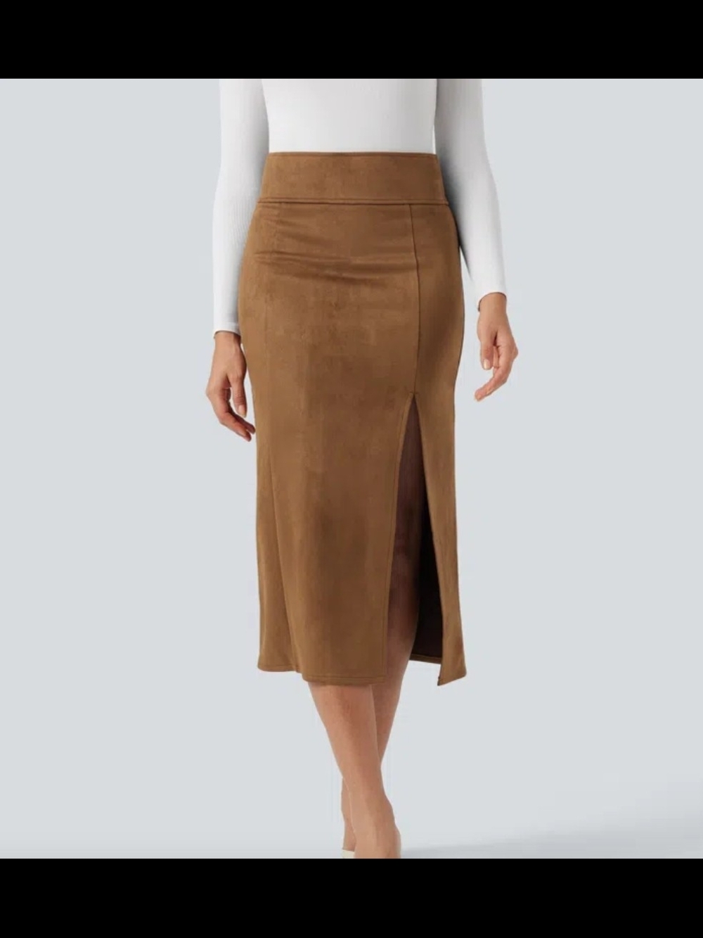 NWT XL HALARA Brown Suede Midi Skirt with Front Slit
